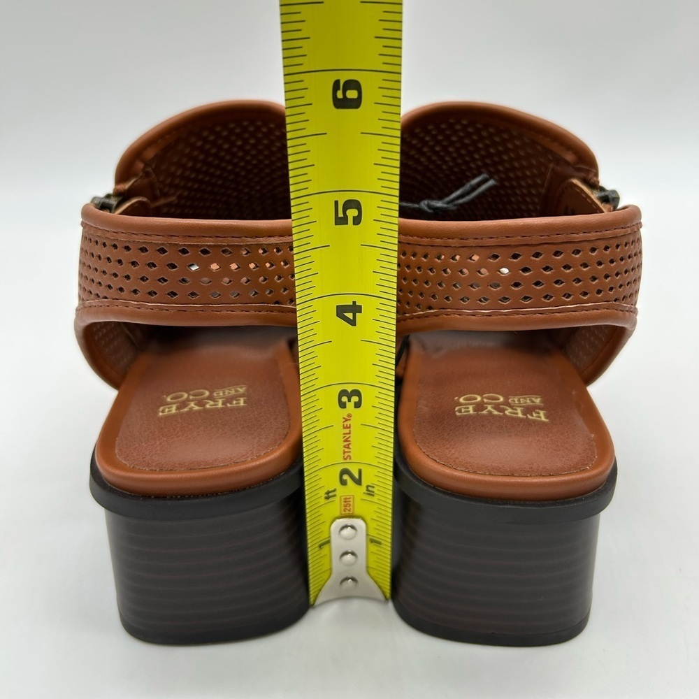 Frye & Co Oasys Cognac Perforated Block Heel Sandals Open Toe Size 7 New In Box - Picture 7 of 12